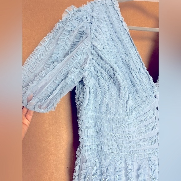 Mac Duggal 8050 Puff Sleeve Ruffle Aline Gown French Blue - Picture 9 of 12